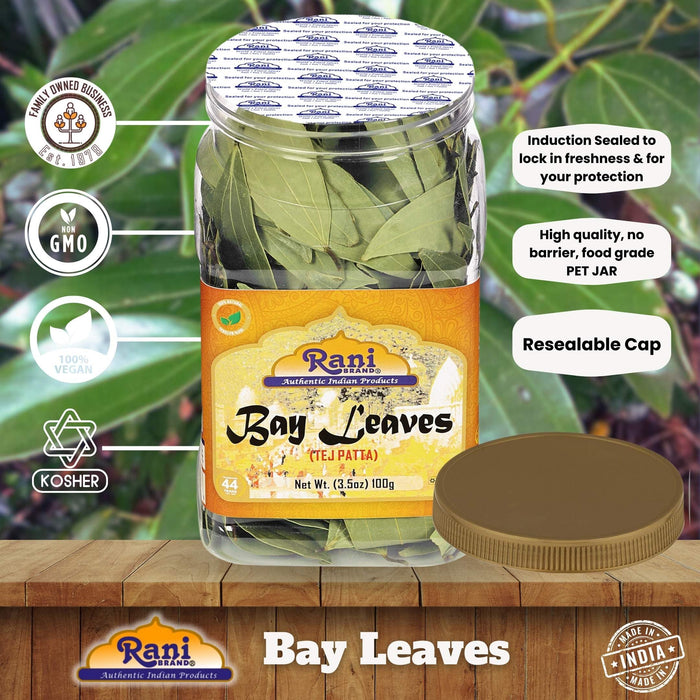 Rani Bay Leaf (Leaves) Whole Spice Hand Selected Extra Large 3.5oz (100g ) PET Jar ~ All Natural | Gluten Friendly | NON-GMO | Kosher | Vegan | Indian Origin