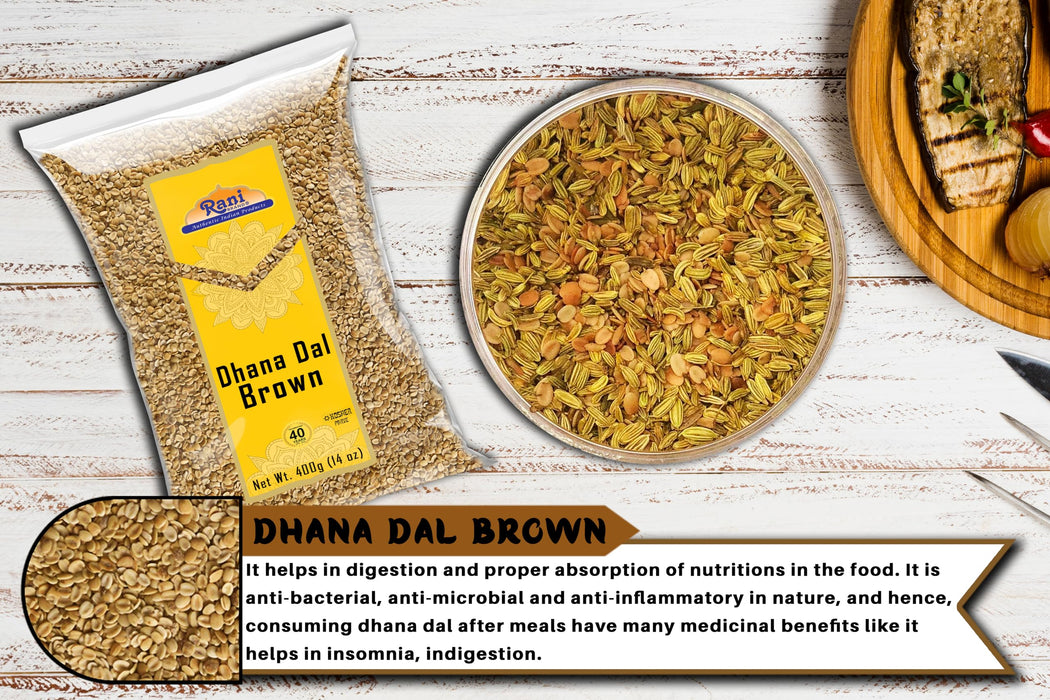 Rani Dhana Dal (Roasted Coriander Seeds) Brown 14oz (400g) ~ All Natural | Vegan | No Colors | Gluten Friendly | NON-GMO | Kosher | Indian Origin