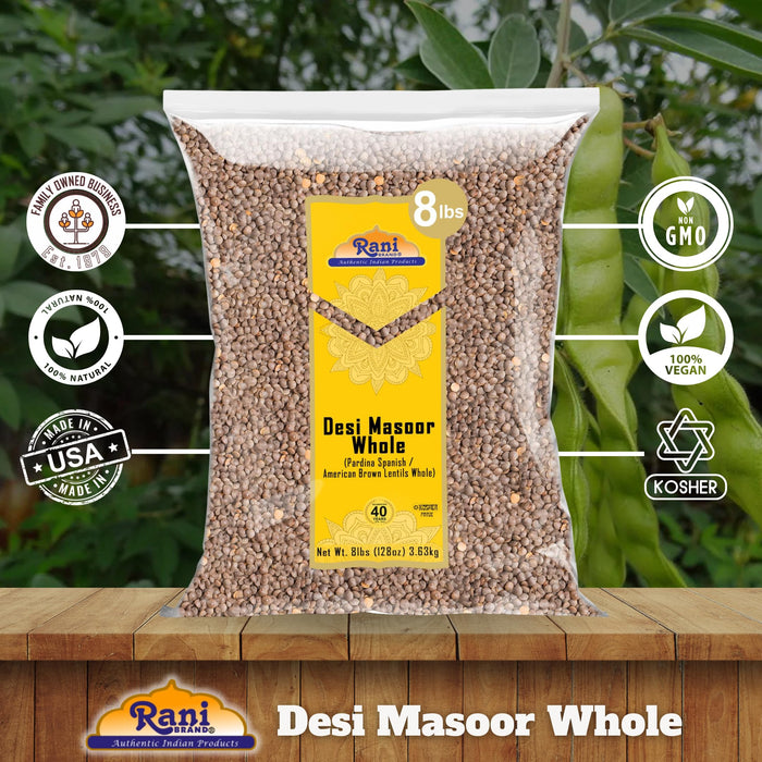 Rani Desi Masoor (Masur) Whole 128oz (8lbs) 3.63kg (aka. Pardina Spanish / American Brown Lentils Whole) Bulk ~ All Natural | Vegan | Kosher | Gluten Friendly | Product of USA