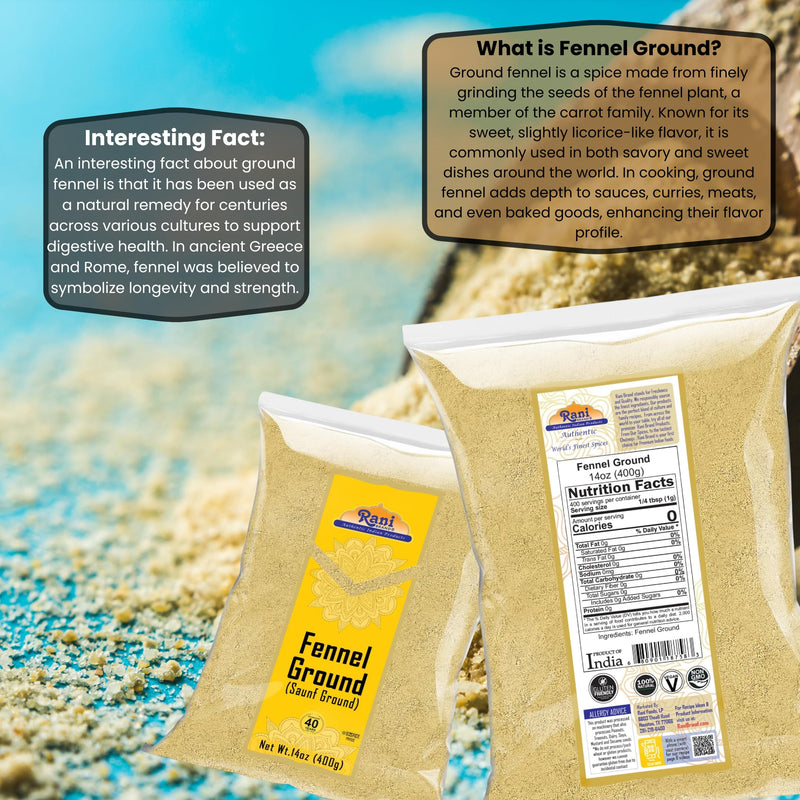 Rani Fennel Ground (Saunf) Powder Spice 14oz (400g) ~ All Natural | Gluten Friendly | NON-GMO | Kosher | Vegan | Indian Origin