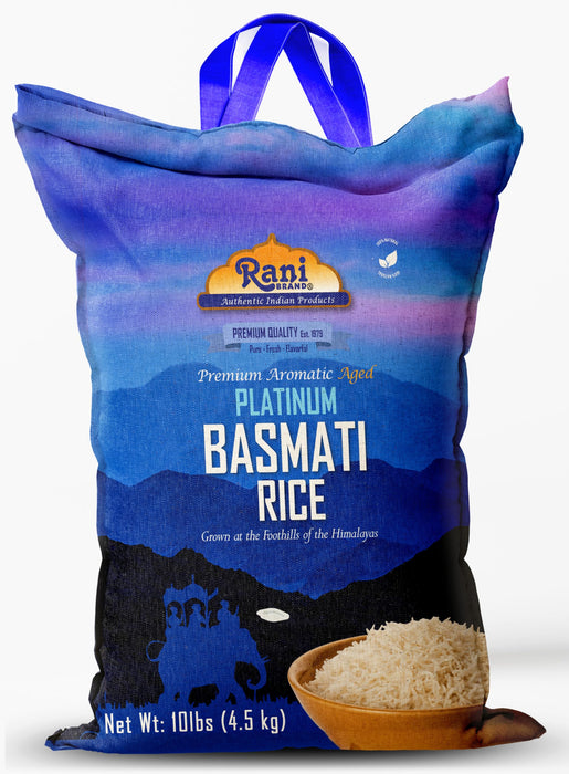 Rani Platinum White Basmati Rice Extra Long Aged 10-Pound Bag, 160oz (10lbs) 4.53kg ~ All Natural | Gluten Friendly | Vegan | Indian Origin | Kosher | Export Quality