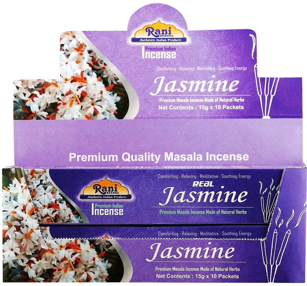 Rani Jasmine Incense (Premium Masala Incense Made of Natural Herbs) 15g x  10 Packets ~ Total of 100 Incense sticks | For Puja Purposes | Indian Origin