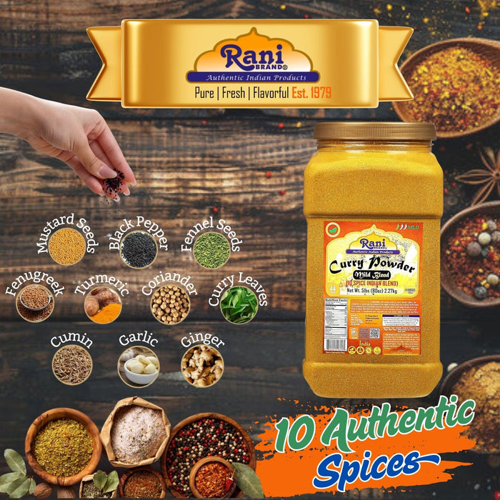 Rani Curry Powder Mild Natural 10-Spice Blend 5lbs (80oz) Bulk, PET Jar ~ Salt-Free | Vegan | Gluten Friendly | NON-GMO | Kosher | NO Chili or Peppers