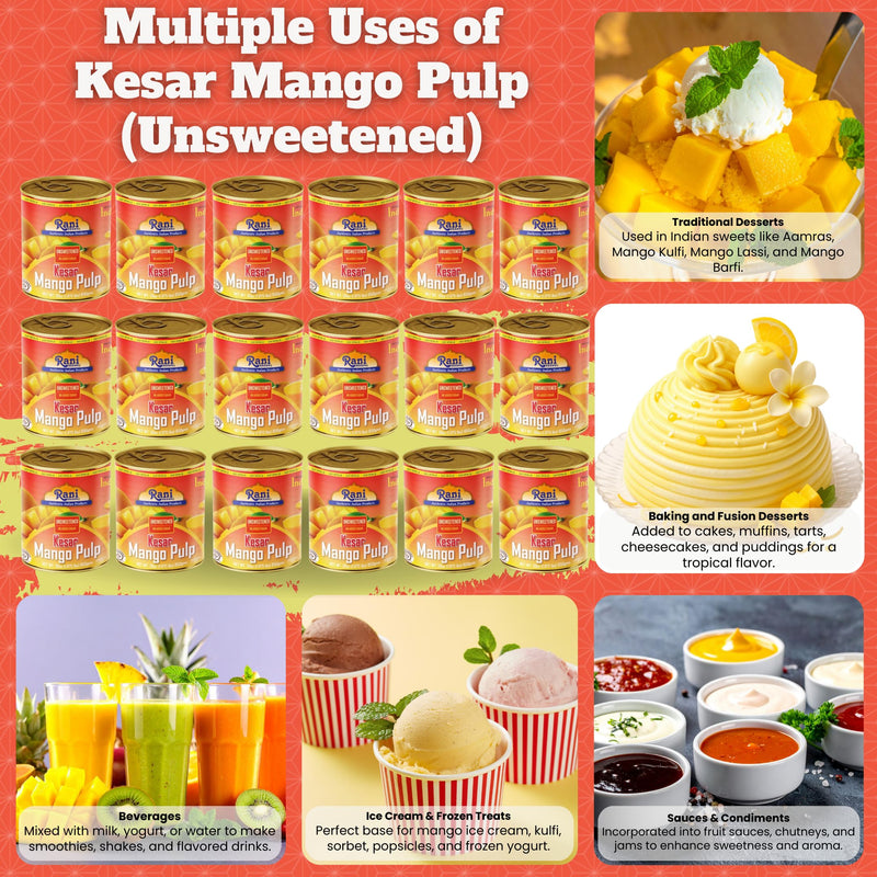 Rani Mango Pulp Puree (Makes Mango Lassi Shakes) Kesar Unsweetened 30oz (1.875lbs) 850g Pack of 18 ~ Kosher | All Natural | NON-GMO | Vegan | No colors | Gluten Friendly | Indian Origin