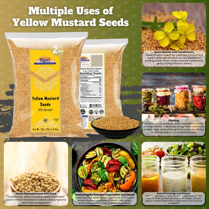 Rani Yellow Mustard Seeds Whole Spice 32oz (2lbs) 908g ~ All Natural | Vegan | Gluten Friendly | NON-GMO | Kosher | Indian Origin