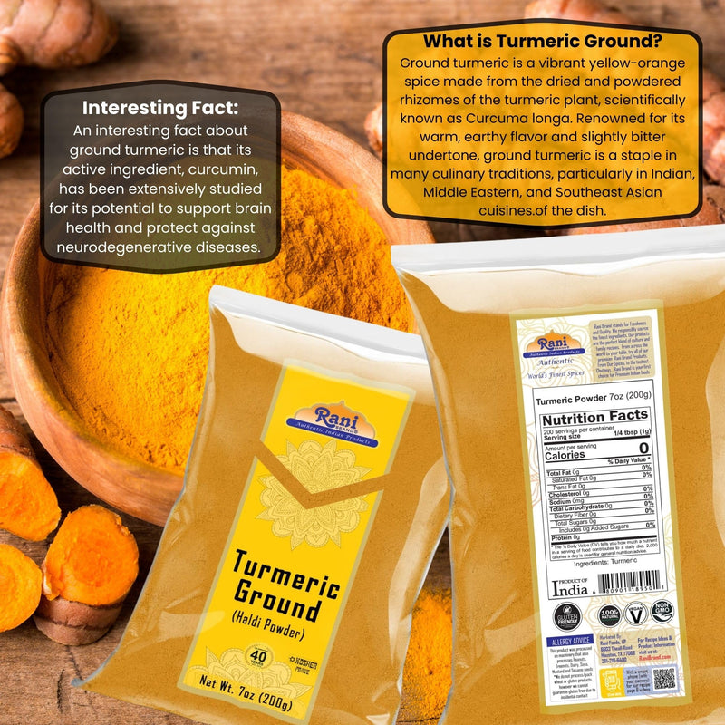 Rani Turmeric (Haldi) Root Powder Spice, (High Curcumin Content) 7oz (200g) ~ All Natural | 100% Pure, Salt Free | Vegan | Gluten Friendly | NON-GMO | Kosher