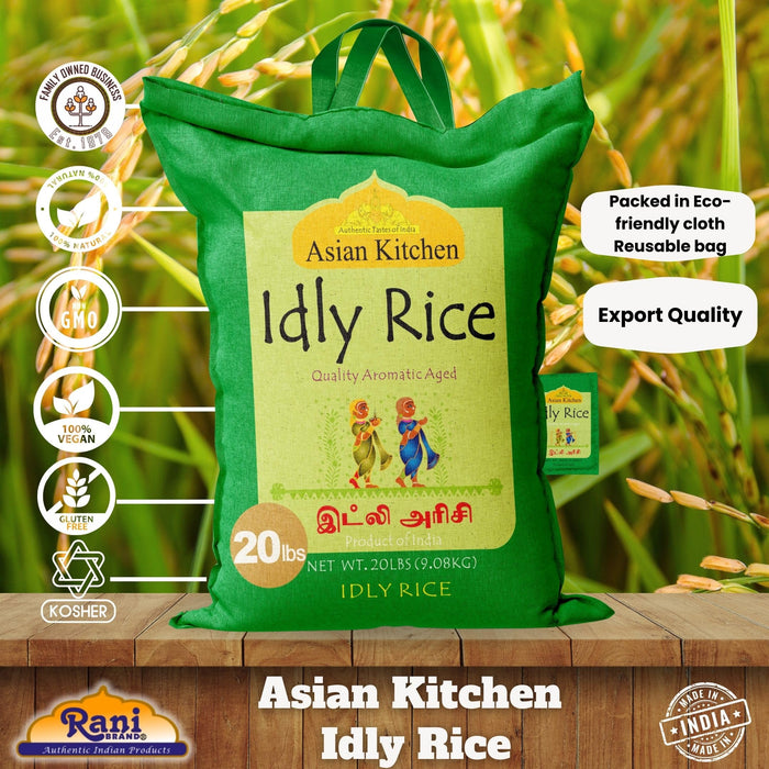 Asian Kitchen Idly (Idli) Rice 20-Pound Bag, 20lbs (9.08kg) Short Grain Rice ~ All Natural | Gluten Friendly | Vegan | Indian Origin | Export Quality