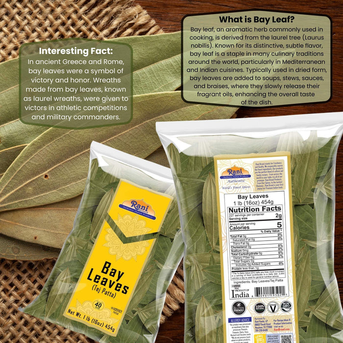 Rani Bay Leaf (Leaves) Whole Spice Hand Selected Extra Large 16oz (1lb) 454g Poly ~ All Natural | Gluten Friendly | NON-GMO | Kosher | Vegan | Indian Origin