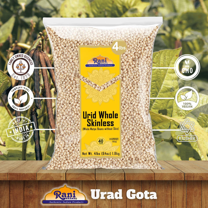 Rani Urid/Urad Gota White (Matpe Beans Skinless) Indian Lentils 64oz (4lbs) 1.81kg Bulk ~ All Natural | Gluten Friendly | NON-GMO | Kosher | Vegan | Indian Origin