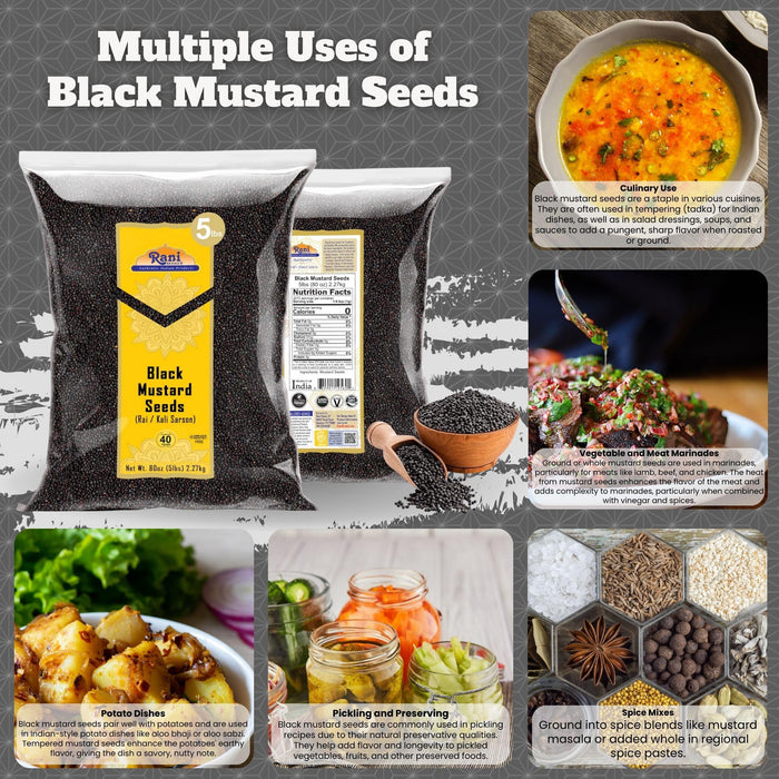 Rani Black Mustard Seeds Whole Spice (Kali Rai) 80oz (5lbs) 2.27kg Bulk ~ All Natural | Gluten Friendly | NON-GMO | Kosher | Vegan | Indian Origin