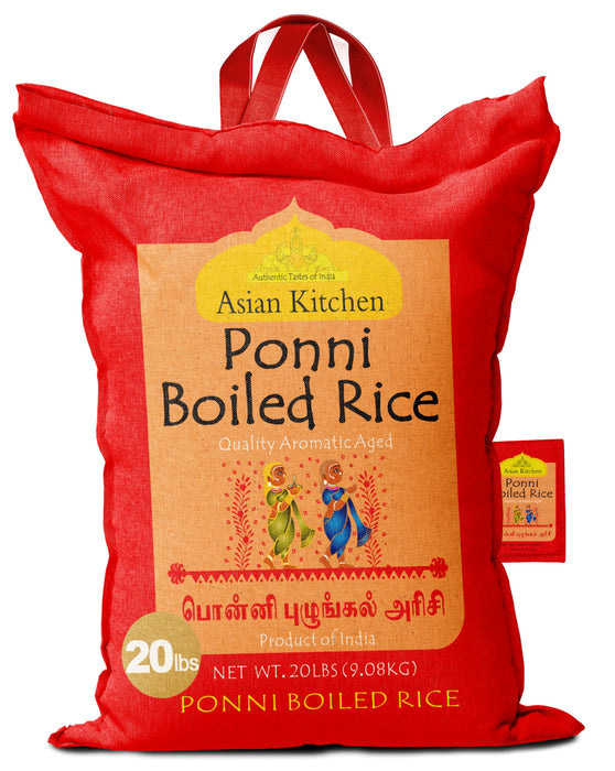 Asian Kitchen Ponni Boiled Rice 20-Pound Bag, 20lbs (9.08kg) Short Grain Par Boiled Rice ~ Natural | Gluten Friendly | Vegan