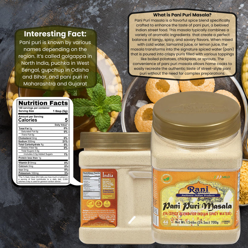 Rani Pani Puri Masala (14-Spice Blend for Indian Spicy Water) 24.5oz (1.54lbs) 700g PET Jar ~ All Natural | Vegan | No Colors | Gluten Friendly | NON-GMO | Kosher | Indian Origin, gol gappa