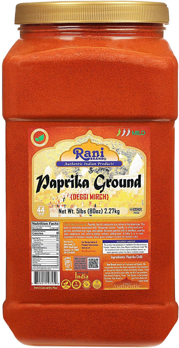 Rani Paprika (Deggi Mirch) Spice Powder, Ground 80oz (5lbs) 2.27kg Bulk PET Jar ~ All Natural, Salt-Free | Vegan | No Colors | Gluten Friendly | NON-GMO | Kosher | Indian Origin