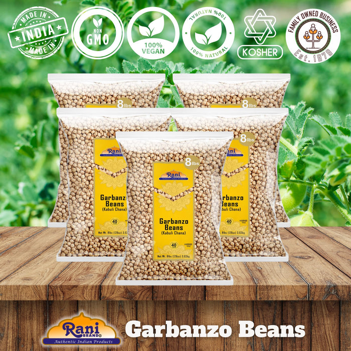 Rani Garbanzo Beans (Kabuli Chana) 8lbs ~ Pack of 5 ~ (40lbs Total!) All Natural | Vegan | Gluten Friendly | NON-GMO | Kosher | Indian Origin