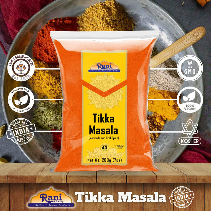 Rani Tikka Masala Indian 7-Spice Blend 7oz (200g) ~ All Natural | Salt-Free | Vegan | No Colors | Gluten Friendly | NON-GMO | Kosher | Indian Origin