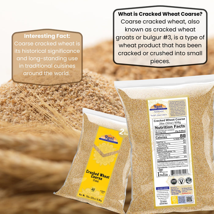 Rani Cracked Wheat Coarse (Fada / Commonly called Bulgur #3) 32oz (2lbs) 907g ~ All Natural | Vegan | No Colors | NON-GMO | Kosher | Indian Origin (Dalia)