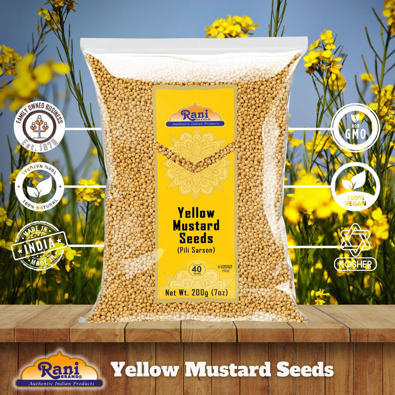 Rani Yellow Mustard Seeds Whole Spice 7oz (200g) ~ Ideal for Pickling, Dressing and Making Ground Mustard for Cooking, All Natural | Vegan | Gluten Friendly | NON-GMO | Kosher | Indian Origin