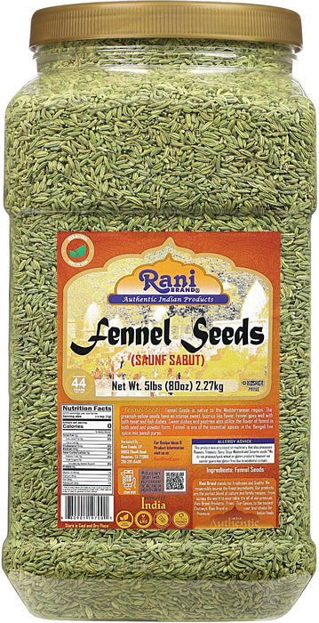 Rani Fennel (Saunf) Seeds Whole, Indian Spice 80oz (5lbs) 2.27kg Bulk PET Jar ~ All Natural | Gluten Friendly | NON-GMO | Vegan | Kosher | Indian Origin