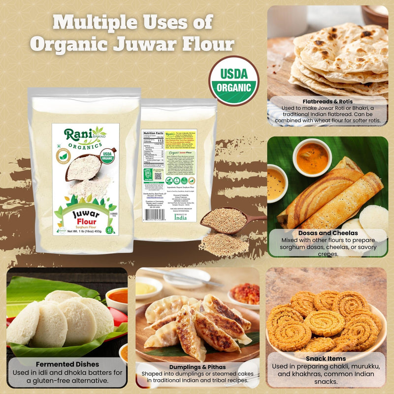 Rani Organic Juwar (Sorghum) Flour 16oz (1lb) 454g ~ All Natural | Vegan | Gluten Friendly | NON-GMO | Indian Origin | USDA Certified Organic