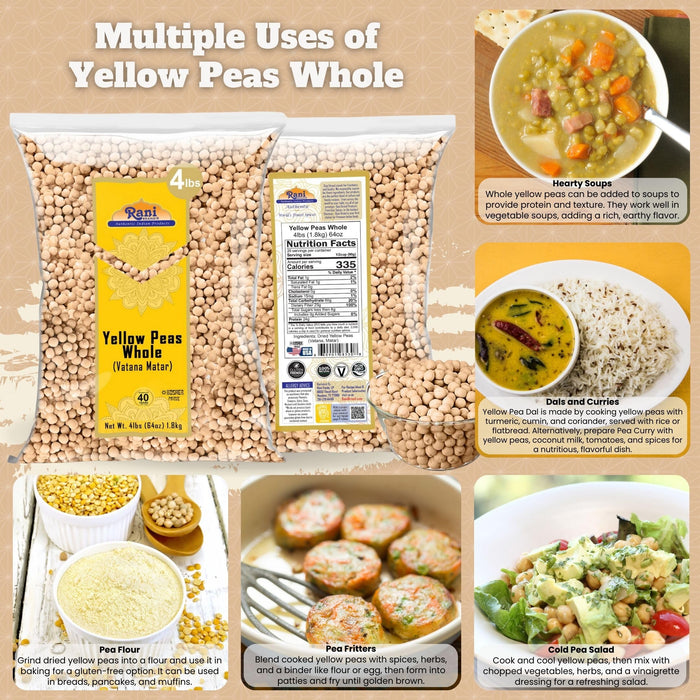 Rani Yellow Peas Whole, Dried (Vatana, Matar) 64oz (4lbs) 1.81kg ~ All Natural | Vegan | Gluten Friendly | Kosher | Product of USA