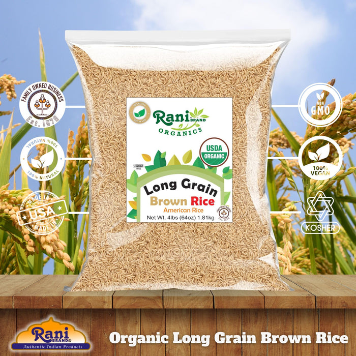Rani Organic Long Grain Brown Rice 64oz (4lbs) 1.81kg Bulk  ~ All Natural | Gluten Friendly | Vegan | Non-GMO | Kosher | Product of USA | USDA Certified Organic