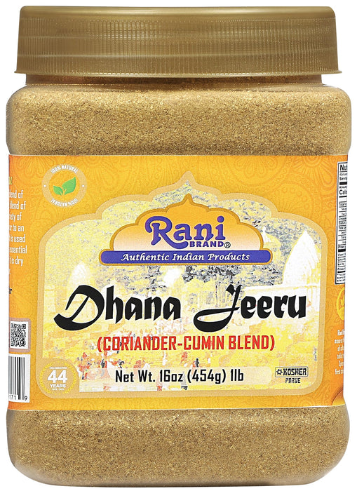 Rani Dhana-Jeeru (Coriander-Cumin Blend 50-50) Powder 16oz (1lb) 454g PET Jar ~ All Natural | Salt Free | Vegan | Gluten Friendly | NON-GMO | Kosher | Indian Origin