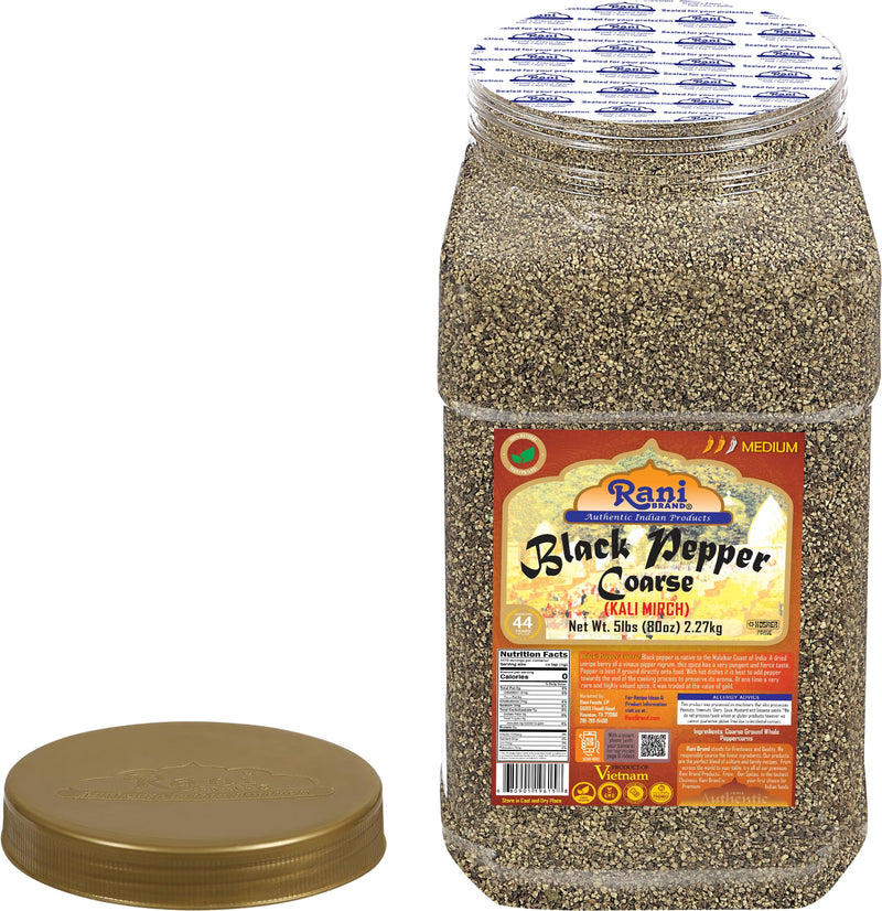 Rani Black Pepper Coarse Ground 28 Mesh (Table Grind) 80oz (5lbs) 2.27kg Bulk PET Jar ~ All Natural | Vegan | Gluten Friendly | NON-GMO | Kosher