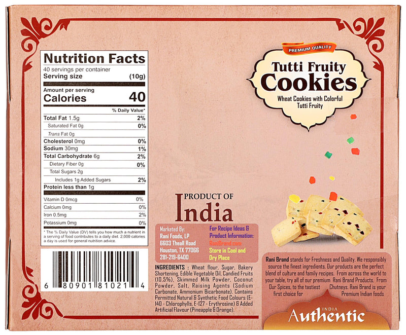 Rani Tutti Fruity Cookies (Wheat Cookies with Colorful Tutti Fruity) 14oz (400g) Pack of 3+1 FREE, Premium Quality Indian Cookies ~ Vegan | Non-GMO | Indian Origin