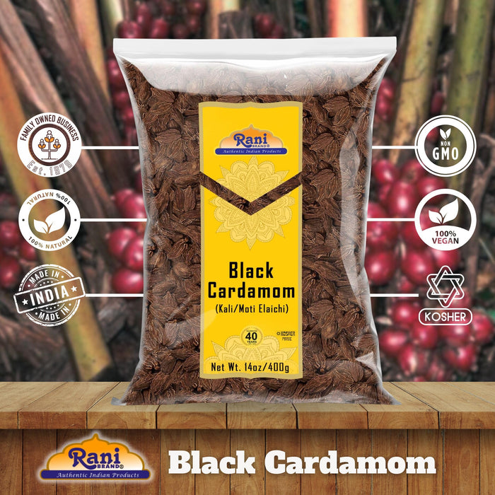 Rani Black Cardamom Pods (Kali Elachi) Whole Indian Spice 14oz (400g) ~ All Natural | Vegan | Gluten Friendly | NON-GMO | Kosher | Indian Origin | Smokey, Tsaoko, Cao Guo, Bach Dan Khau, Badi