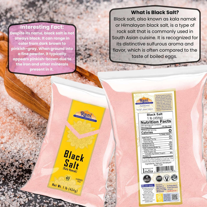 Rani Black Salt Powder (Kala Namak) Mineral 16oz (1lb) 454g ~ Unrefined, Pure and Natural | Vegan | Gluten Friendly | NON-GMO | Kosher | Indian Origin | Perfect for Tofu Scramble