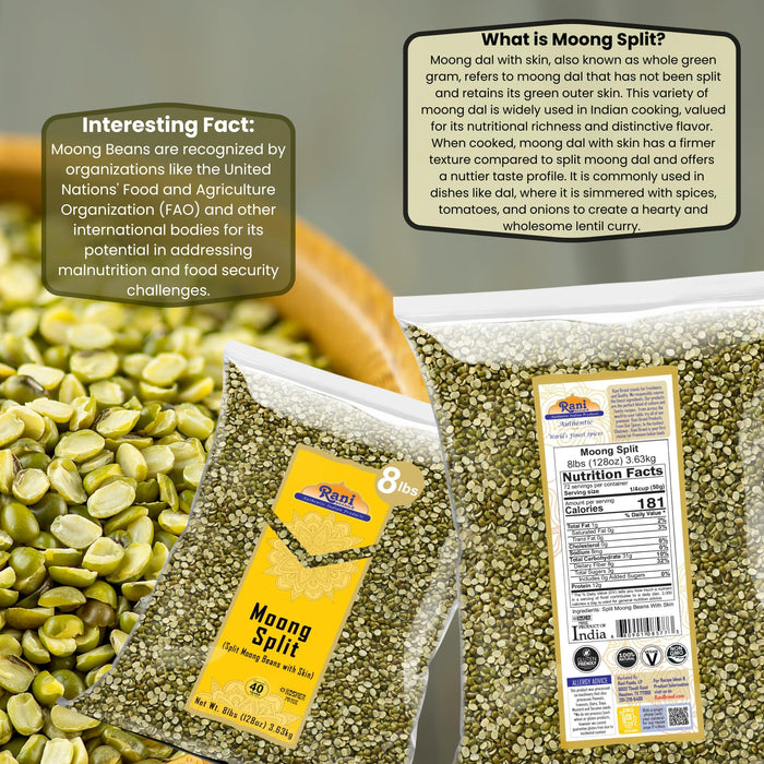 Rani Moong Split (Split Mung Beans with Skin) Lentils Indian 128oz (8lbs) 3.63kg Bulk ~ All Natural | Gluten Friendly | Non-GMO | Kosher | Vegan | Indian Origin