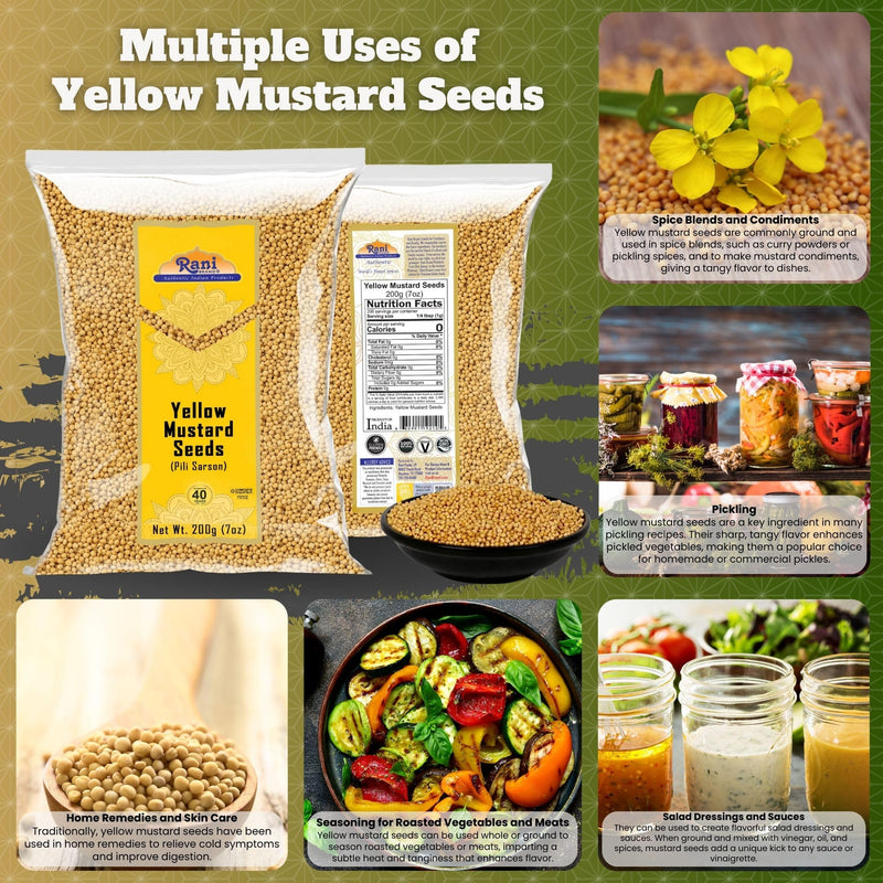 Rani Yellow Mustard Seeds Whole Spice 7oz (200g) ~ Ideal for Pickling, Dressing and Making Ground Mustard for Cooking, All Natural | Vegan | Gluten Friendly | NON-GMO | Kosher | Indian Origin