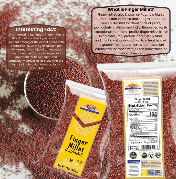 Rani Ragi Finger Millet (Eleusine Coracana) Whole Ancient Grain Seeds 14oz (400g) ~ All Natural | Gluten Friendly | NON-GMO | Kosher | Vegan | Indian Origin