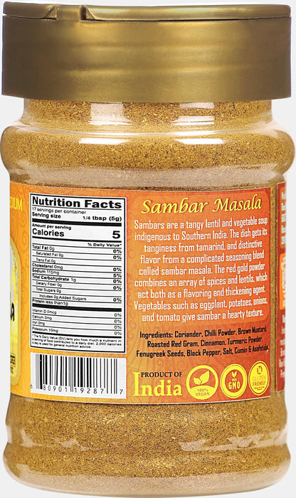 Rani Sambar Masala (Lentil Soup Spice Blend) 3oz (85g) PET Jar ~ Natural | Vegan | No Colors | Gluten Friendly | NON-GMO | Kosher | Indian Origin