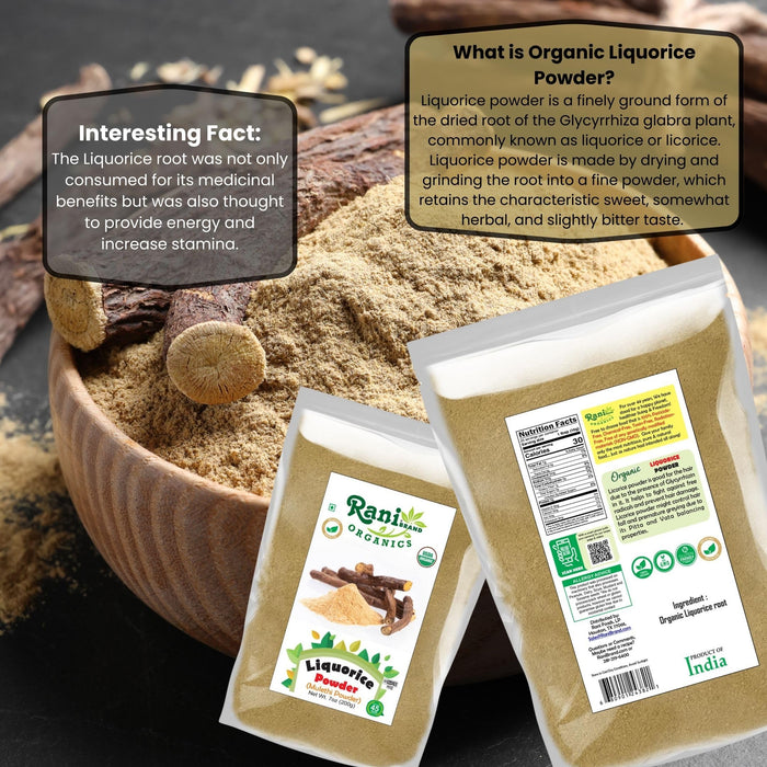 Rani Organic Liquorice Powder (Mulethi Powder) 7oz (200g) ~ All Natural | No Color | Gluten Friendly | Vegan | Non-GMO | Kosher | No Salt or fillers | Indian Origin | USDA Organic Certified