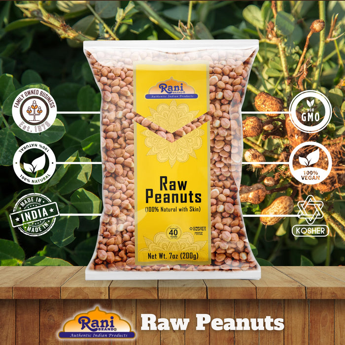 Rani Peanuts, Raw Whole With Skin (uncooked, unsalted) 7oz (200g) ~ All Natural | Vegan | Gluten Friendly | Kosher | Fresh Product of USA ~ Spanish Grade Groundnut / Red-skin