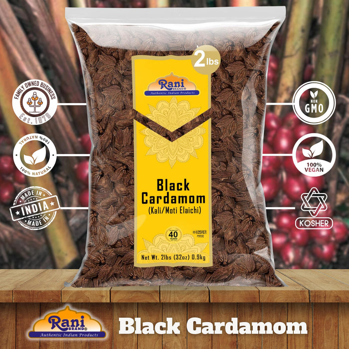 Rani Black Cardamom Pods (Kali Elachi) Whole Indian Spice 32oz (2lbs) 908g Bulk ~ All Natural | Vegan | Gluten Friendly | NON-GMO | Kosher | Indian Origin | Smokey, Tsaoko, Cao Guo, Bach Dan Khau, Badi