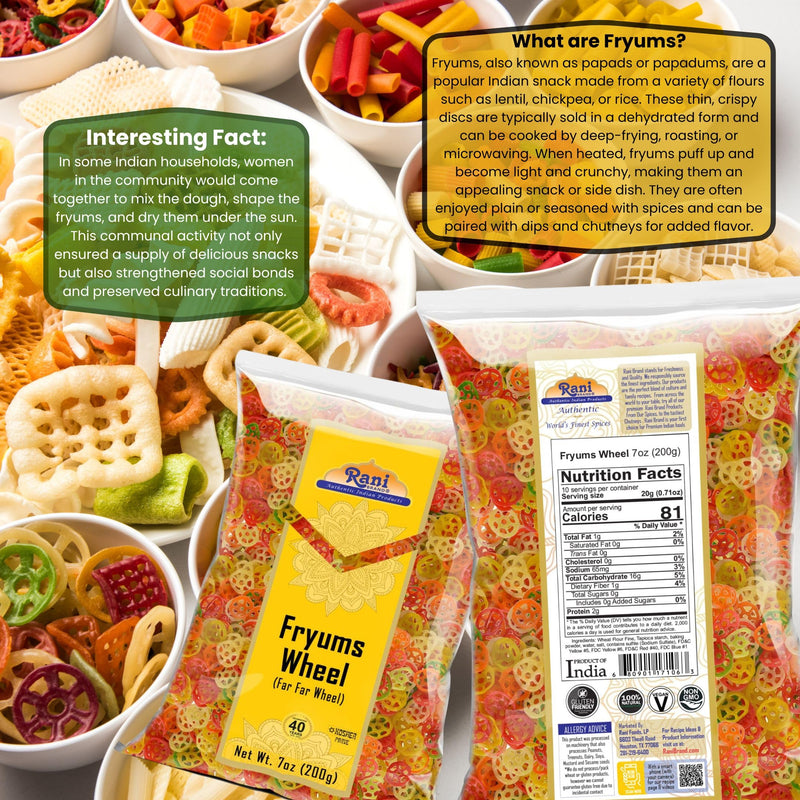 Rani Far Far/Fryums (Wheat & Tapioca Pellet) Wheel Shape 7oz (200g) ~ Vegan, Kosher, Uncooked, Used to Make Papad, Bhungra/Chip Snack