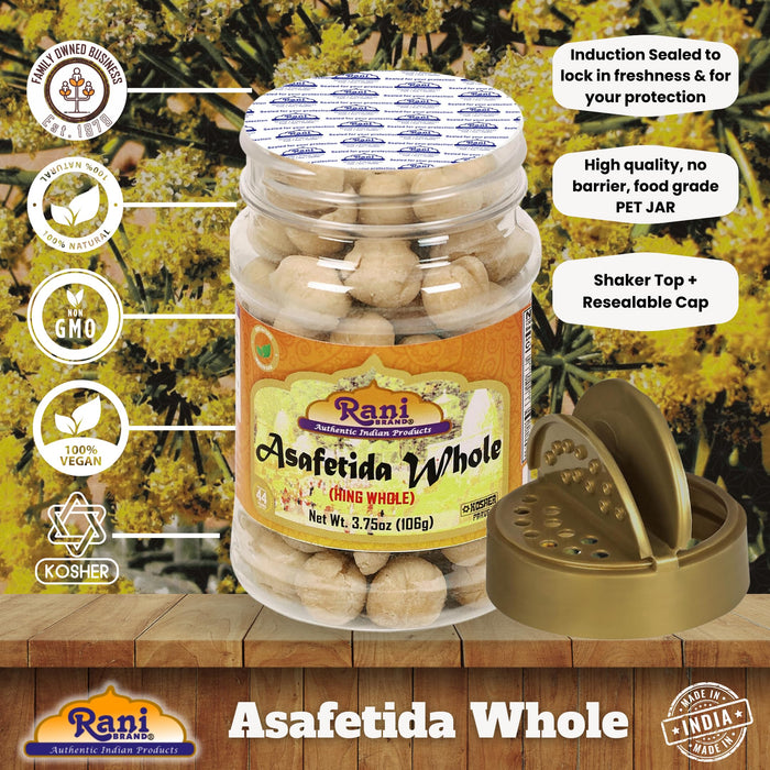 Rani Asafetida (Hing) Whole 3.75oz (106g) PET Jar ~ All Natural | Salt Free | Kosher | Vegan | Asafoetida Indian Spice | Best for Onion Garlic Substitute