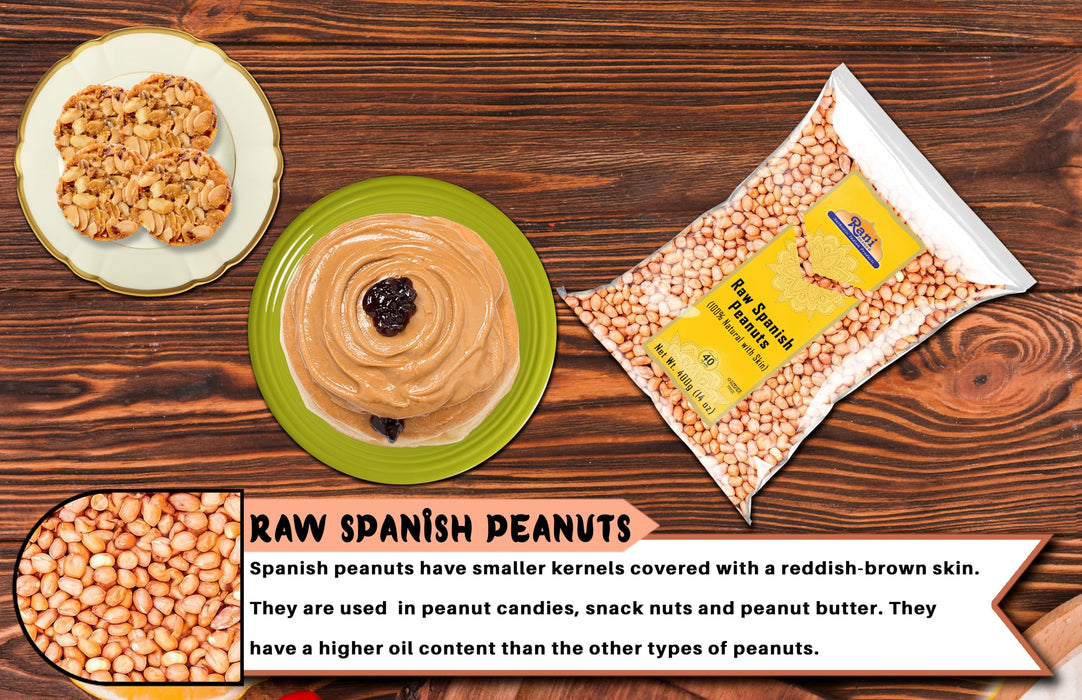 Rani Raw Spanish Peanuts 100% Natural with Skin (uncooked, unsalted) 14oz (400g) ~ Vegan | Gluten Friendly | Fresh Product of USA | Kosher | Red-brown Skin