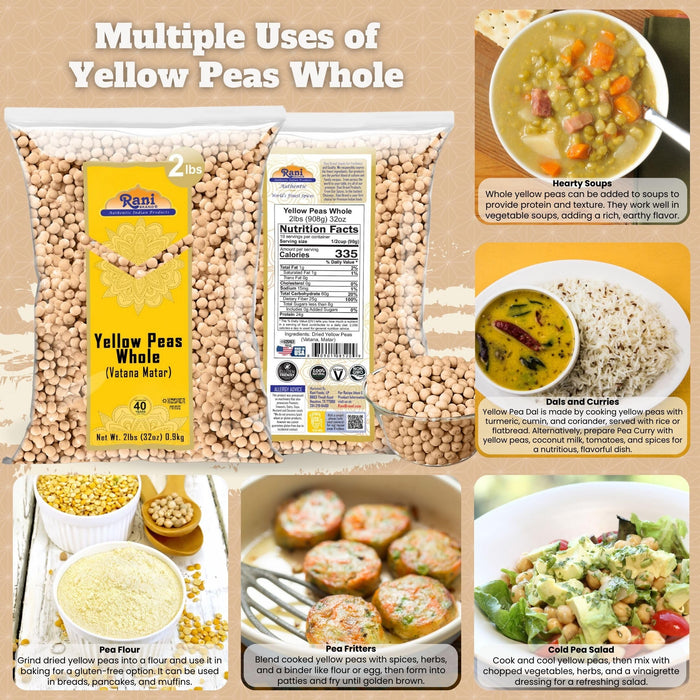 Rani Yellow Peas Whole, Dried (Vatana, Matar) 32oz (2lbs) 907g ~ All Natural | Vegan | Gluten Friendly | Kosher | Product of USA