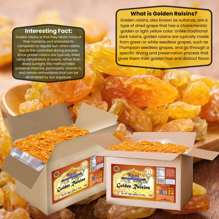 Rani Golden Raisins 480oz (30lbs) 13.6kg Bulk Box ~ All Natural | Gluten Friendly | NON-GMO | Kosher | Vegan | Product of USA