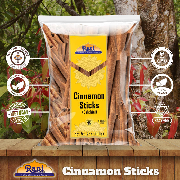 Rani Cinnamon Sticks 7oz (200g) - 36-44 Sticks - Strong Aroma, Perfect for Baking, Cooking & Beverages | 3+ Inches Length - Cassia Saigon Cinnamon from Vietnam | Kosher