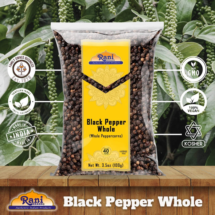 Rani Black Pepper Whole (Peppercorns), Premium MG-1 Grade 3.5oz (100g) ~ Gluten Free Ingredients | Non-GMO | Kosher | Natural | Perfect size for Grinders!