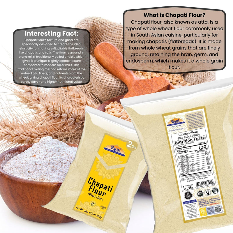 Rani Chapati Flour (100% Pure Whole Wheat Atta), For Making Roti & Indian Breads 32oz (2lbs) 908g ~ All Natural | Vegan | No Salt or Colors | NON-GMO | Kosher | Indian Origin