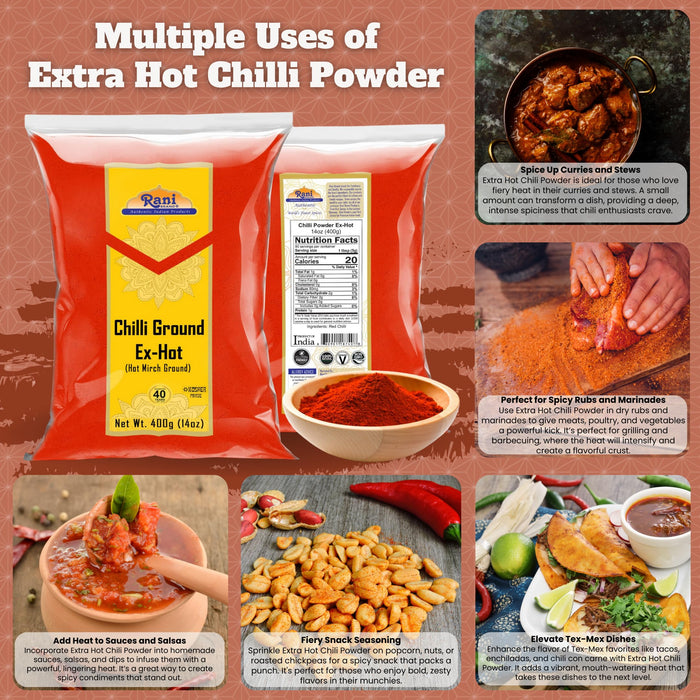 Rani Extra Hot Chilli Powder Indian Spice 14oz (400g) ~ All Natural | Salt-Free | Vegan | No Colors | Gluten Friendly | NON-GMO | Kosher