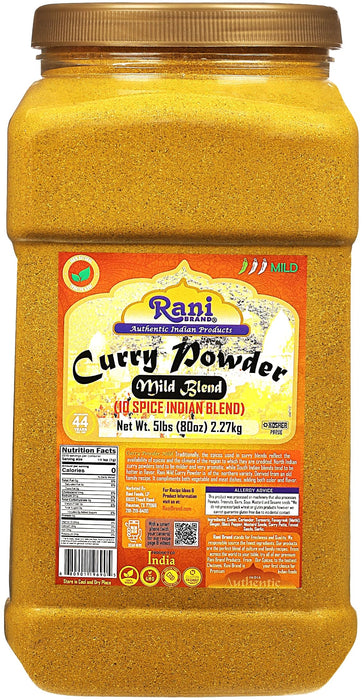 Rani Curry Powder Mild Natural 10-Spice Blend 5lbs (80oz) Bulk, PET Jar ~ Salt-Free | Vegan | Gluten Friendly | NON-GMO | Kosher | NO Chili or Peppers
