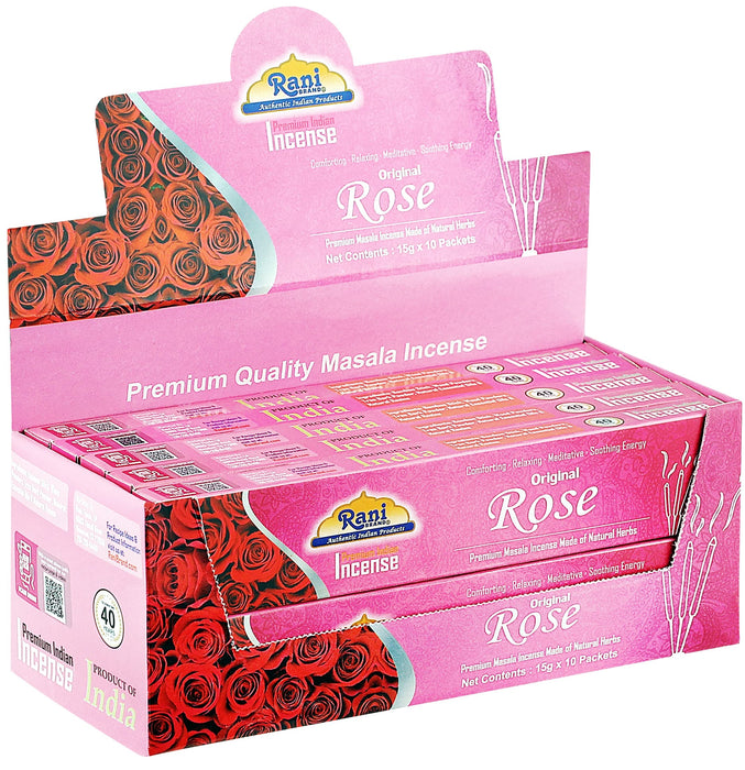 Rani Original Rose Incense (Masala Incense Made of Natural Herbs) 15g x 10 Packets ~ Total of 100 Incense Sticks | for Puja Purposes | Indian Origin