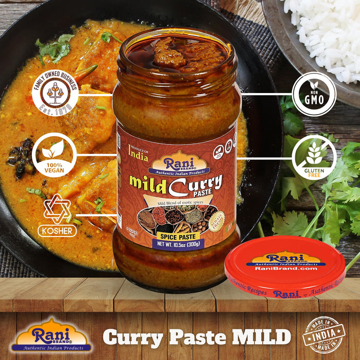 Rani Curry Paste MILD (Spice Paste) 10.5oz (300g) Glass Jar, Pack of 5+1 FREE~No Colors | All Natural | NON-GMO | Kosher | Vegan | Gluten Free | Indian Origin