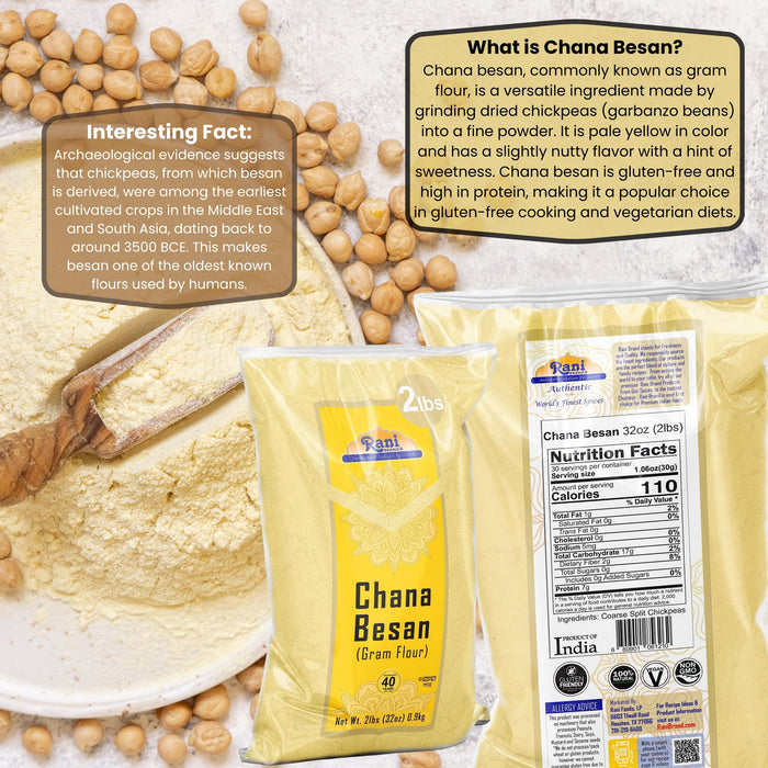 Rani Chana Besan (Chickpeas Flour, Gram) 32oz (2lbs) 908g ~ All Natural | Vegan | Gluten Friendly | NON-GMO | Kosher | Indian Origin